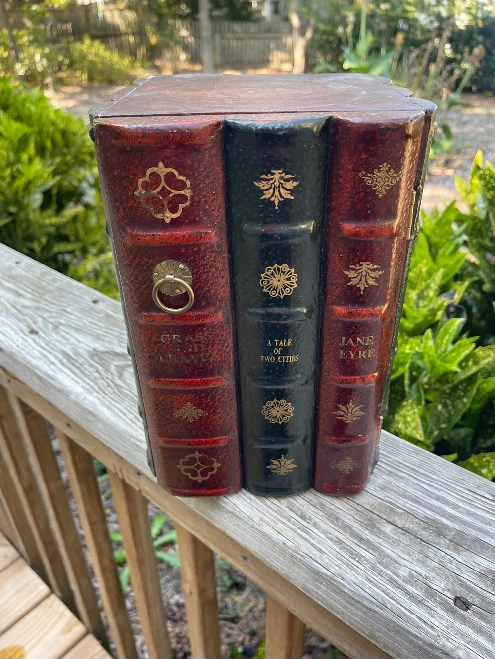Vintage Faux Leatherbound Books Wood CD Holder Storage Cabinet